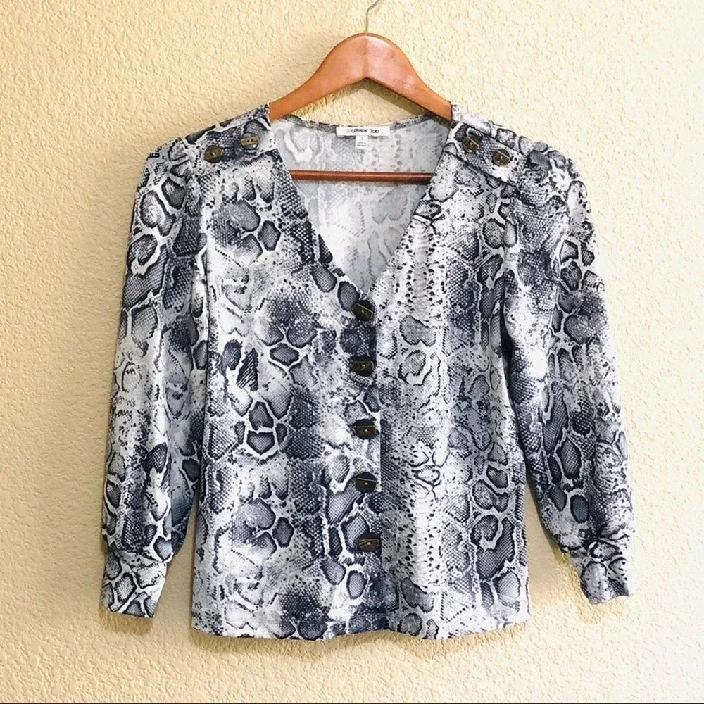UNCOMMON Job Modern Snake Print Button Up Blouse